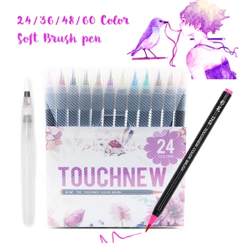 

Touchnew Soft Brush Pen 36/48/60 Color Premium Painting Watercolor Markers Set for Drawing Manga Art Supplies with Brush Gift