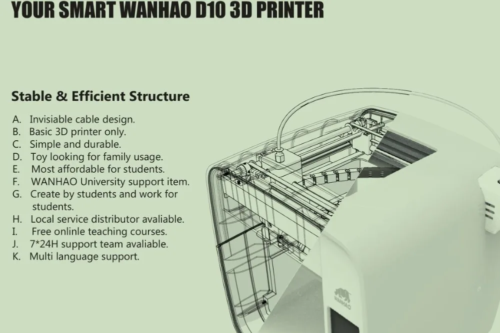 Новейший Настольный DIY FDM WANHAO D10 3D-принтеры для дома и образования с Автоматическое выравнивание и 250g нити 8G SD Card