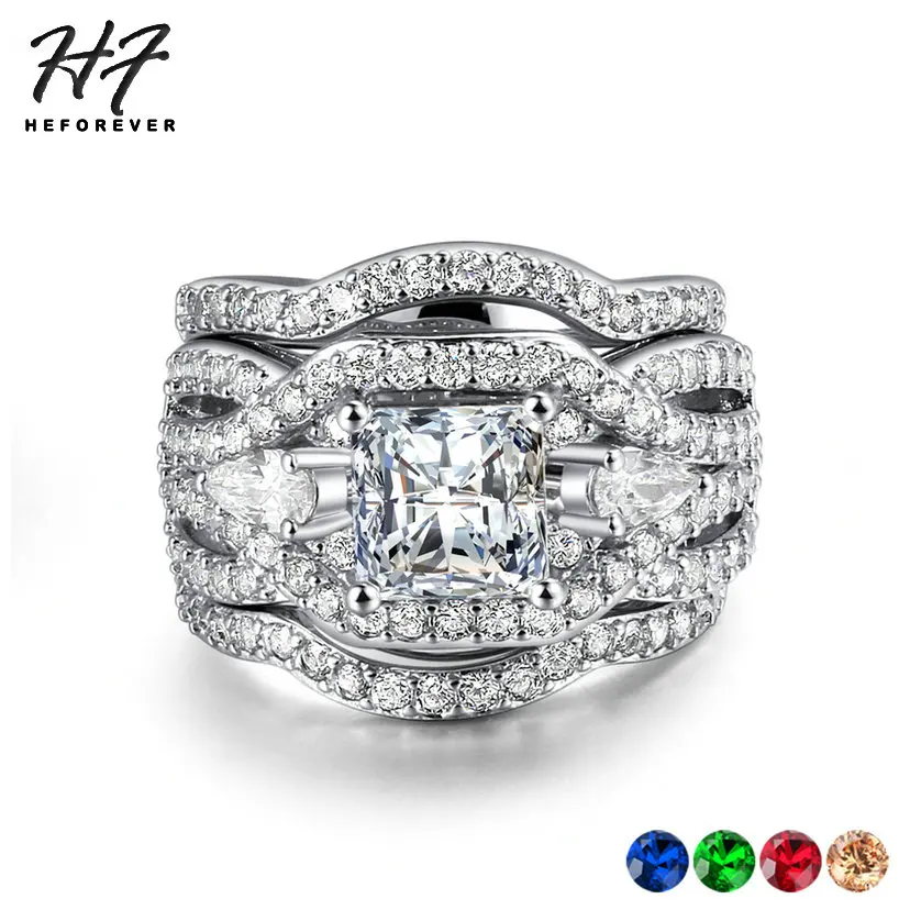 

Luxury Engagement Rings set For Women Fashion Silver Color 3 Pieces Wedding Ring Sets AAA+ CZ Cubic Zirconia Wholesale R643