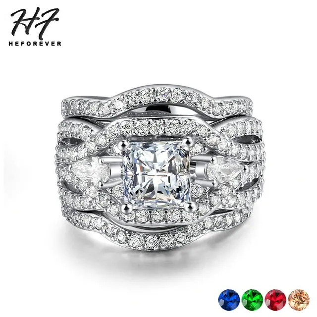 Luxury Engagement Rings set For Women Fashion Silver Color 3 Pieces Wedding Ring Luxury Engagement Rings set For Women Fashion Silver Color 3 Pieces Wedding Ring