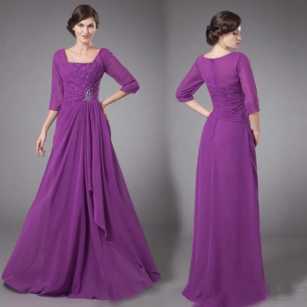 vestidos para mama de la novia 2016 Purple Chiffon Long Mother of the