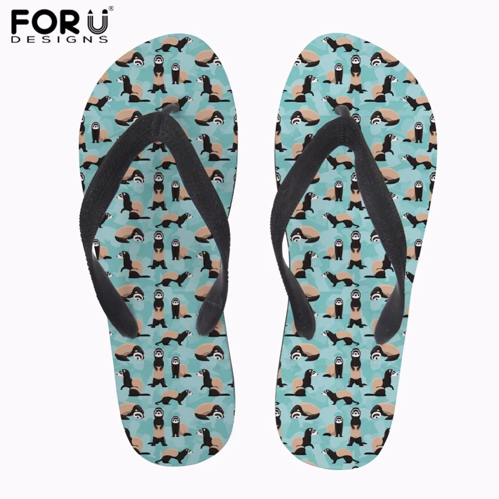 

FORUDESIGNS Flip Flops Woman 2019 Blue Cheeky Ferrets Prints Women Flats Sloth Beach Slippers Summer Flipflops for Lady Girls