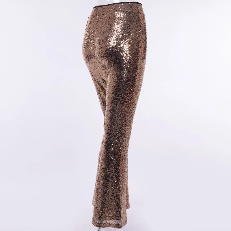 Элегантные женские брюки с блестками, блестящие металлические Макси женские серебряные длинные широкие брюки с высокой талией, Клубная одежда, штаны для танцев на сцене