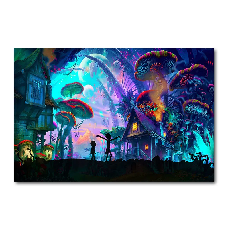 

Rick and Morty Cartoon Anime Silk Poster Mushroom House Abstract Wall Art Print 12x18 24x36 inch Decoration Pictures Wallpaper 2