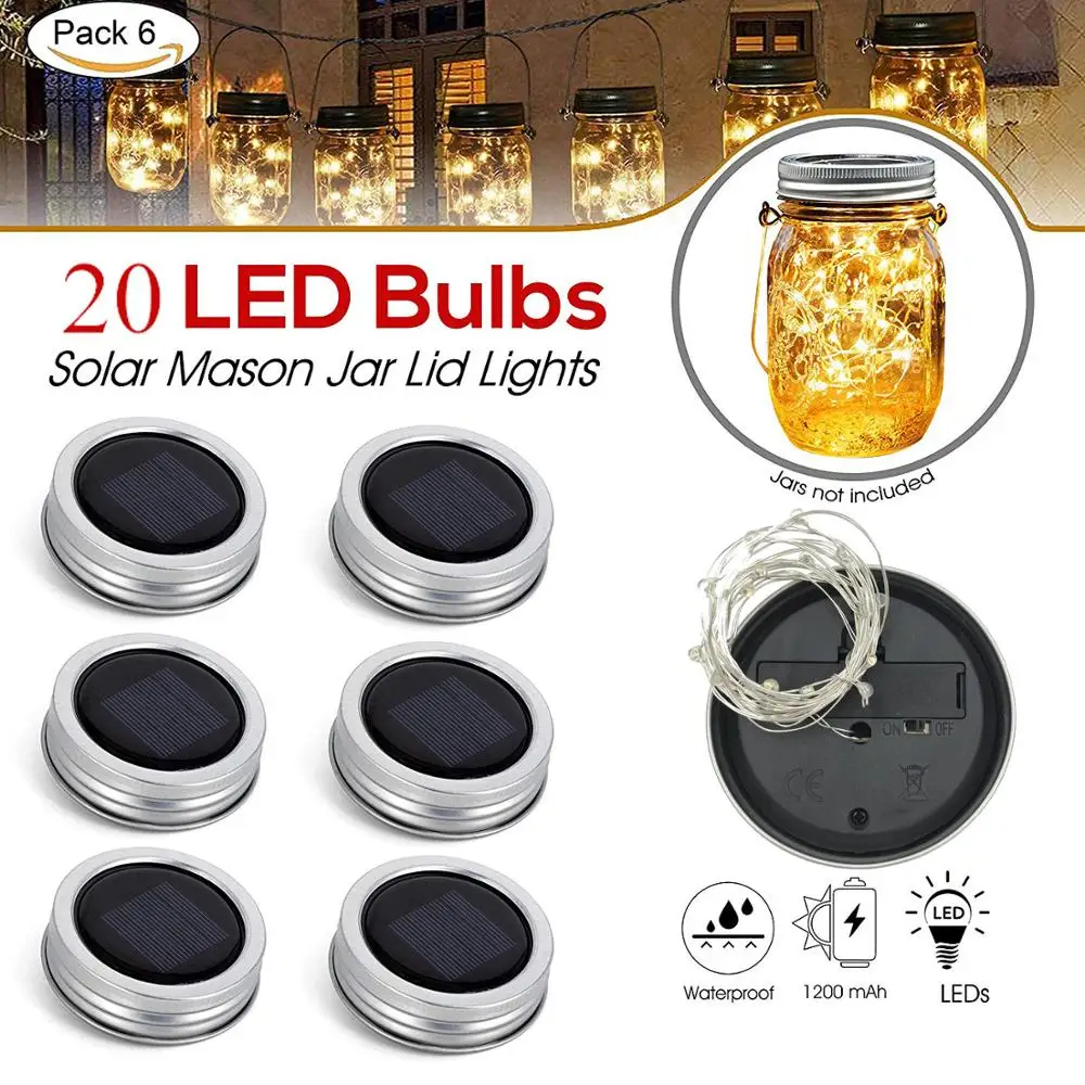 

2M 20 LED String Light Solar Powered For Mason Jar Lights String Fairy Firefly Lights Lids Insert for Regular Jars Garden decor
