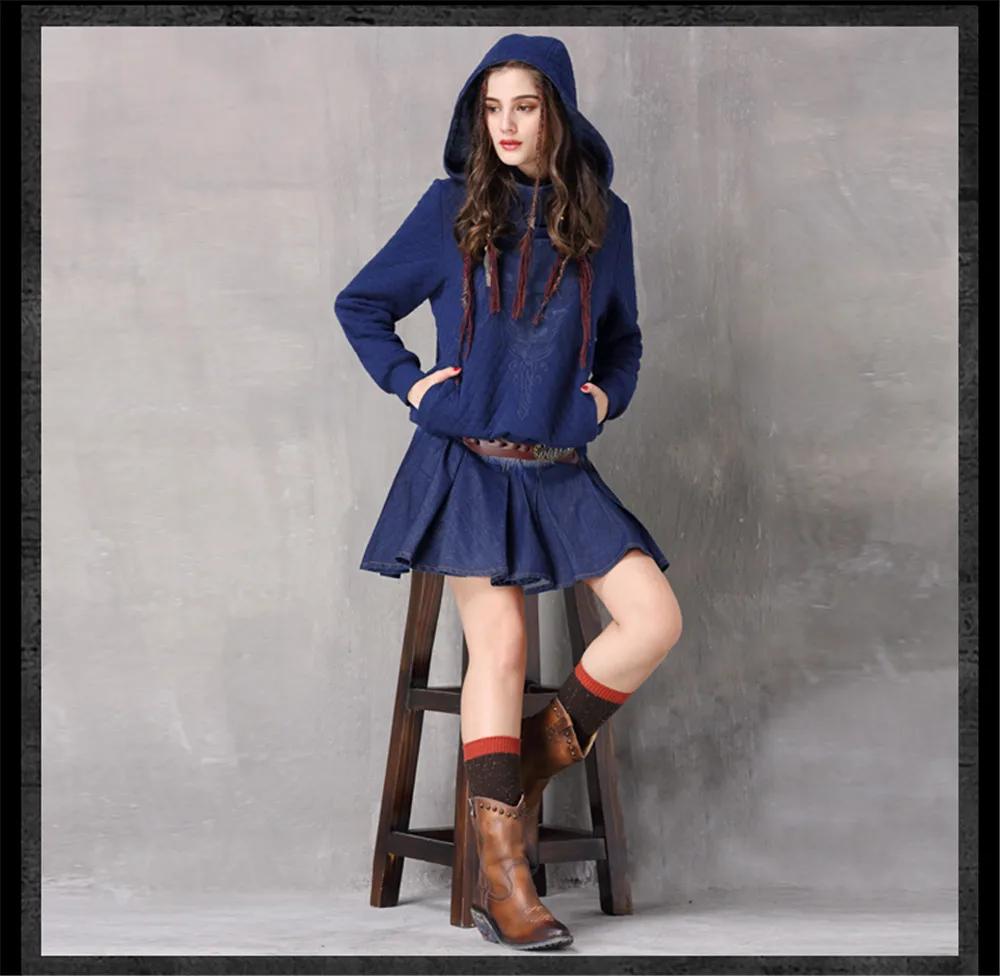Vintage Thicken Women Hoodies Winter 2018 Spring Ethnic Embroidery Hooded Warm Long Sleeve All-match Pullover Knit Sweatshirt (8)