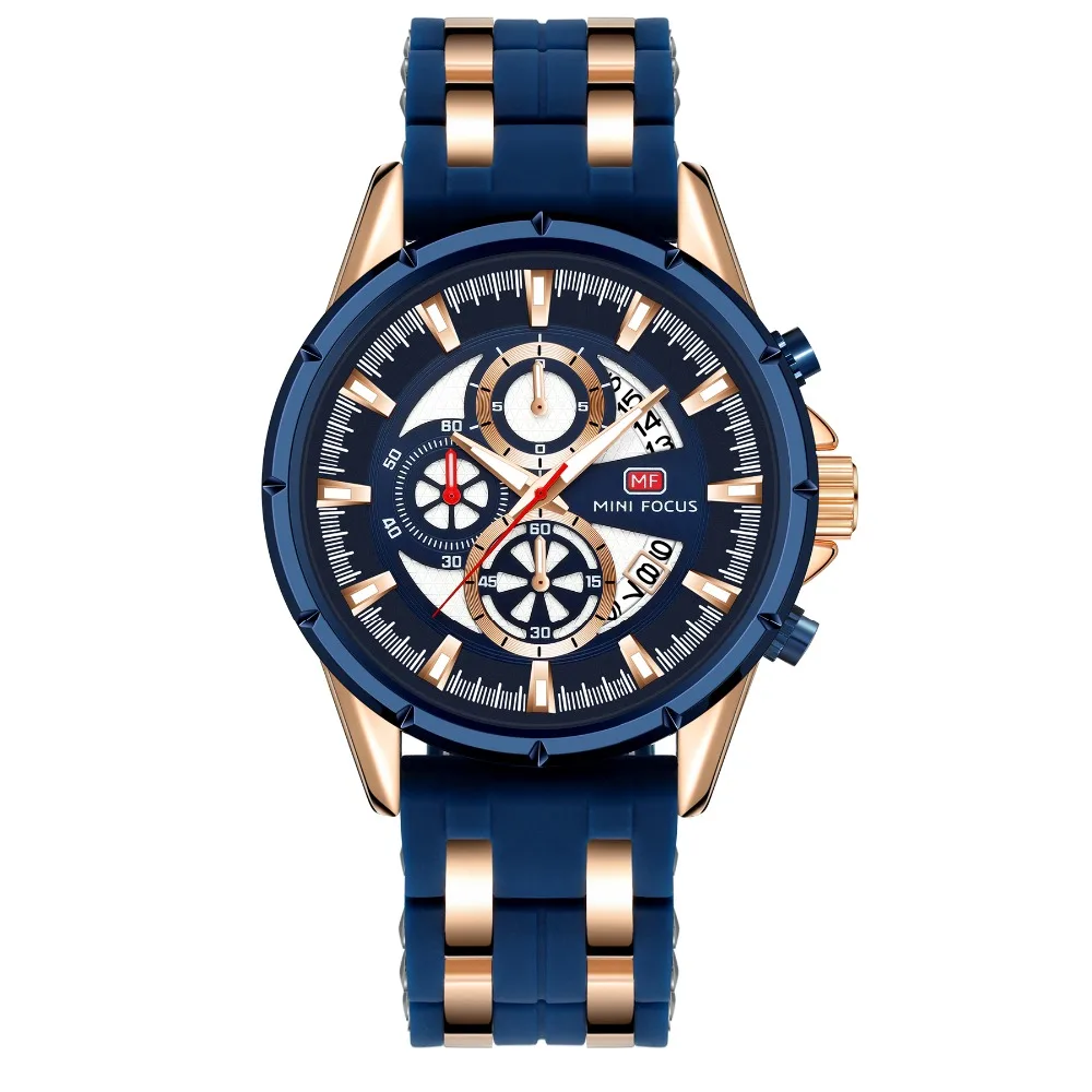 

MF Mini Focus Men Sports Watches Casual Chronograph Silicone Watchband Waterproof Quartz Wristwatches Day Display Calendar Watch