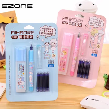 

EZONE 1Set Creative Erasable Fountain Pen Special Eraser Set 0.5mm Fresh Pink/Blue Pen Convenient Stationery Korean Style New