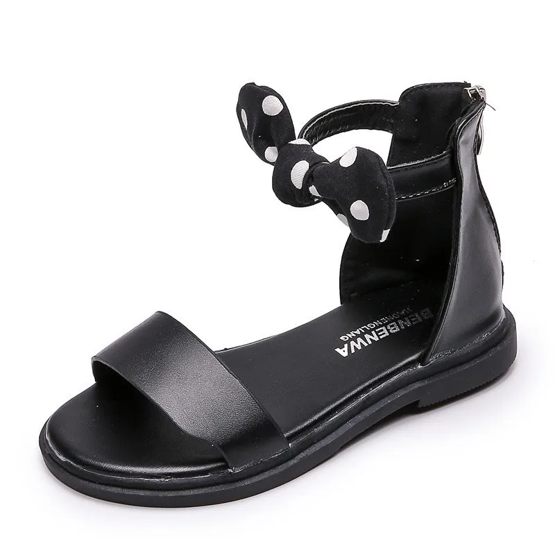 Черный CNFSNJ сандалии для девочек г. Новая летняя обувь принцессы с открытым носком для детей 7-16 лет пляжные кроссовки с бантом на толстой подошве для девочек - Цвет: Черный