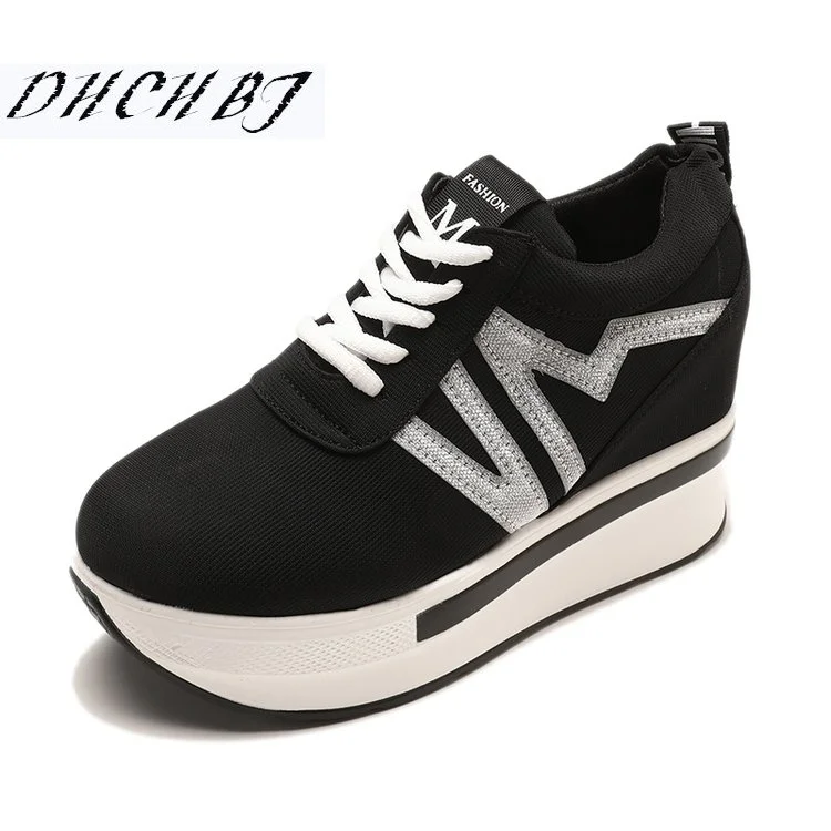 

Women Casual Shoes 2018 Autumn New Wedges Canvas Shoes Woman Platform Sneakers Hidden Heel Height Increasing Women Shoes