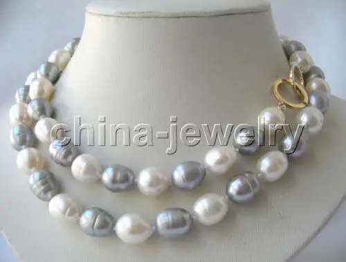 

33" 13mm natural white gray baroque freshwater pearl necklace-14k gold filled ^^^@^Noble style Natural Fine jewe FREE SHIPPING