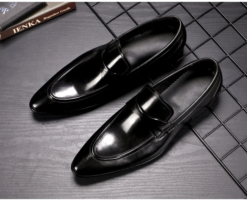 Mens Casual Shoes' Slip-On Loafers Genuine Leather Shoes Men Classic Wedding Shoe Black Heeled Casual Shoes Men Leather Oxfords (1)