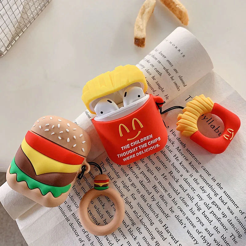 

Silicone Earphone Case sFor Airpods i10 i12 TWS Case Earphones Protective Cover Hamburger French Fries Box with Keychain Ring