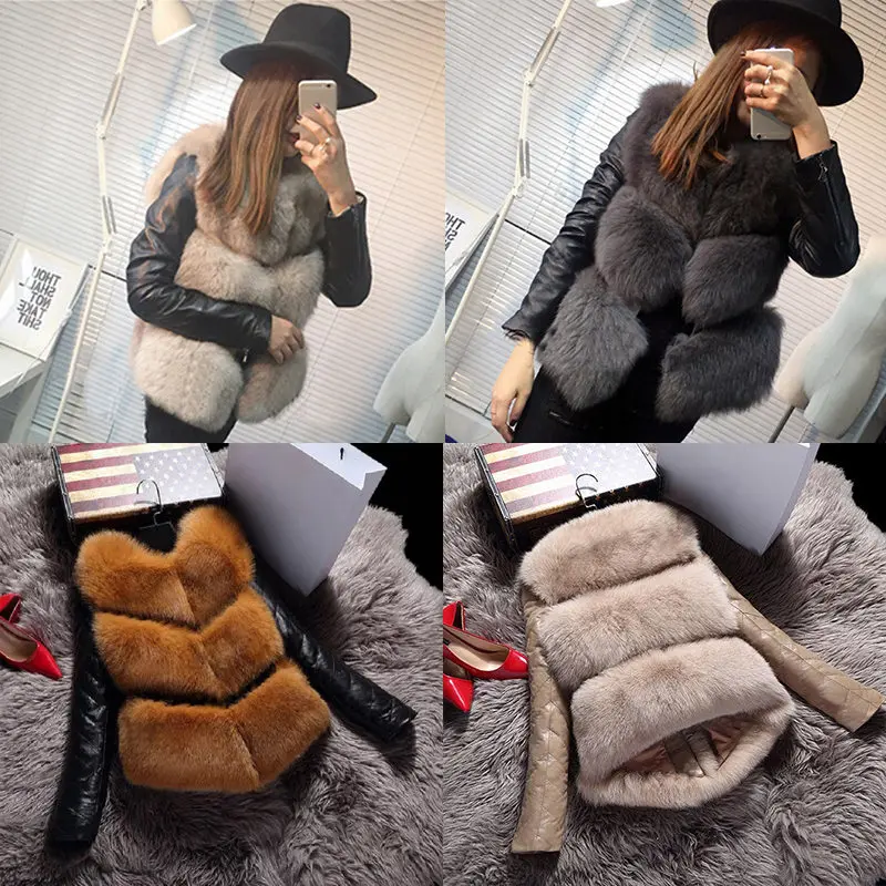 Faroonee Women Jackets Vest Fashion Autumn Winter Coat Warm Female Faux Fox Fur Vest High-Grade Slim Jacket Outerwear Black Gray