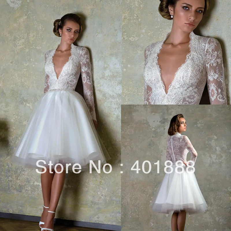 knee length white wedding dress