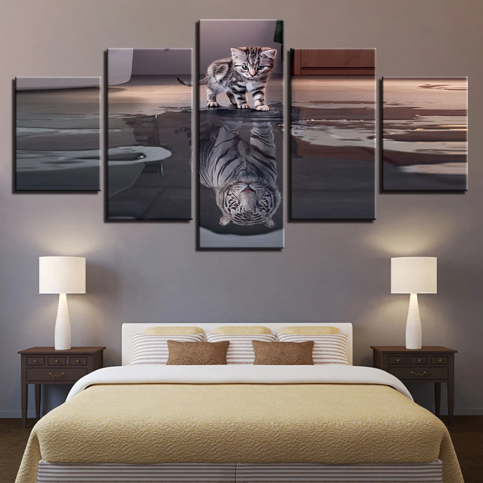 

Canvas Modular Tiger Framework Pictures HD Printed Frame 5 Panel Cat Wall Art Painting Fashion For Living Room Decor Poster