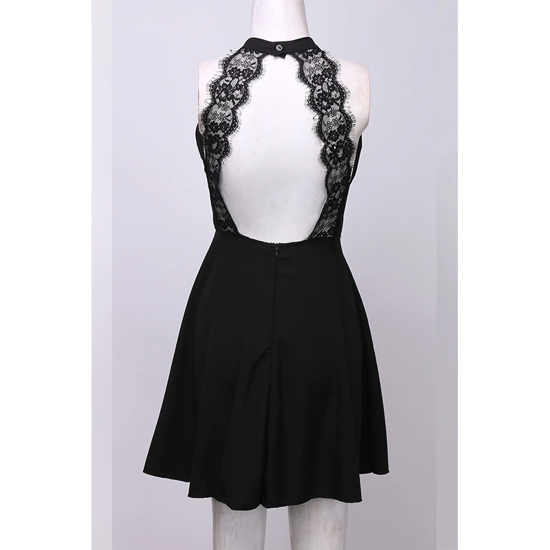 Платье без рукавов, новинка, кружевное платье с открытой спиной и вырезом на шее, вечернее мини-платье Алина, черное, белое