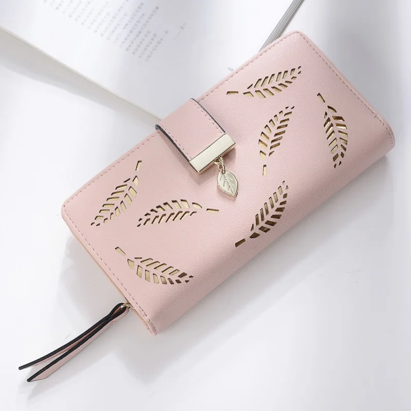 Женский кошелек, Женский кошелек, выдалбливающий лист, двойной кожаный кошелек-клатч, Женский держатель для карт, кошельки, Женский кошелек A1491 - Цвет: pink women purse