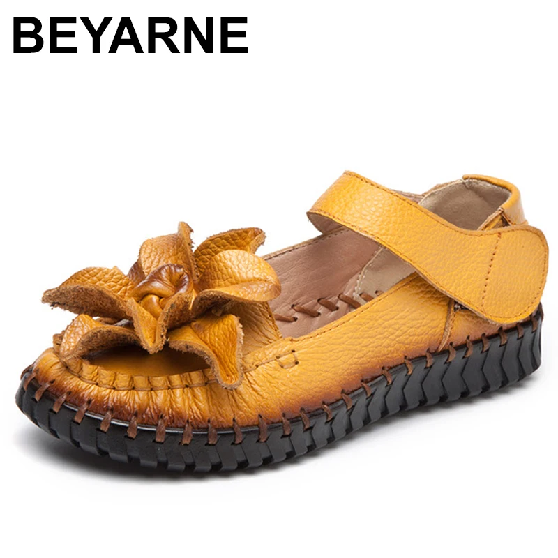 Женские босоножки на платформе BEYARNE2019 Летние кожаные сандалии пляжная обувь из