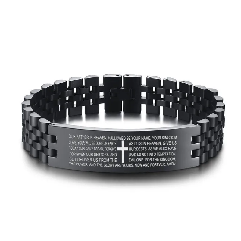 Personalized Engraved Cross Bible Verse Bracelets for Christian Prayer Jewelry Classic Religious ID Bangle pulseira masculina - Окраска металла: BR-697B-1