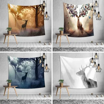 

SOFTBATFY Elk Deer Tapestry Headboard Wall Art Bedspread Dorm Tapestry Home Decor