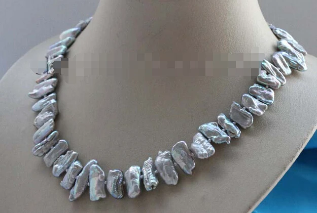 

Fast SHIPPING Genuine Natural 20mm Gray Baroque Biwa Pearl Necklace #f244 (A0329)
