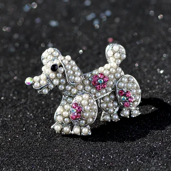 

Ajojewel Crystal Pearl Dog Brooch Cute Animal Jewelry For Women Girls Coat Pin Cloth Accessories Fashion Gift