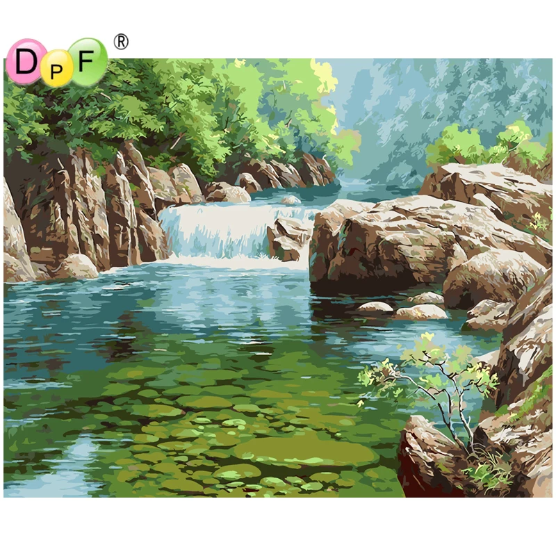 

DPF Frameless Oil Painting By Numbers Paint On Canvas Stream Water Wall Pictures For Living Room Wall Art Home Decor crafts