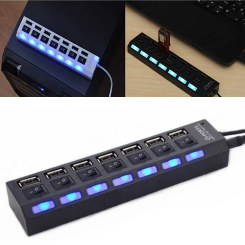 

High Speed 7 Port USB hub With Power on/off Switch Expander multiple Converter Adapter for Laptop PC