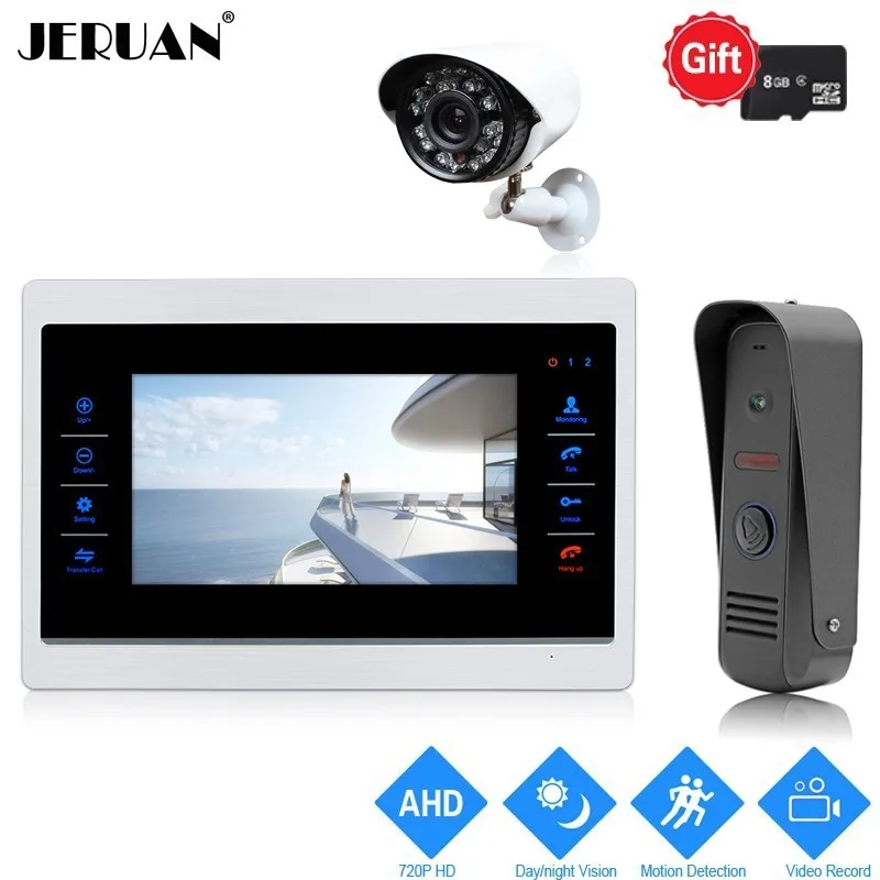 

JERUAN 720P HD Motion Detection 7`` Digital Video Door Phone Intercom System Record Monitor +Metal Mini Camera +AHD CCTV Camera