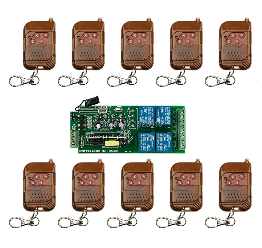 

AC85V 250V 110V 220V 240V 4CH RF Wireless Remote Control Relay Switch Security System 1 x Receiver & 10 x Transmitter 315/433MHZ