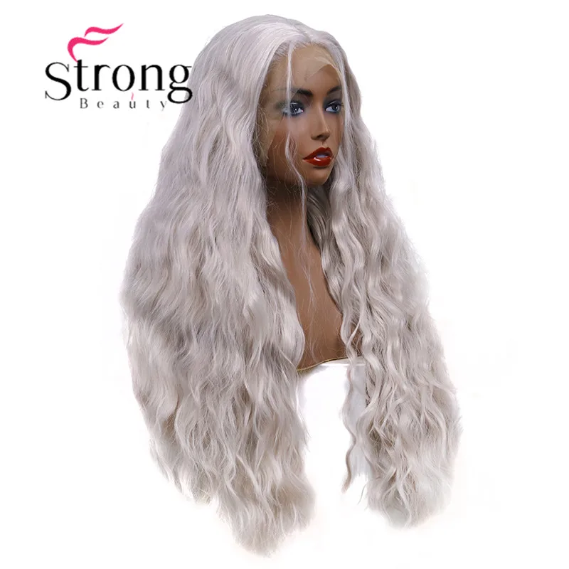 StrongBeauty Long Loose Wave Sliver Lace Front Wig Heat Resistant Synthetic Lace Wig Women's Lace Hair