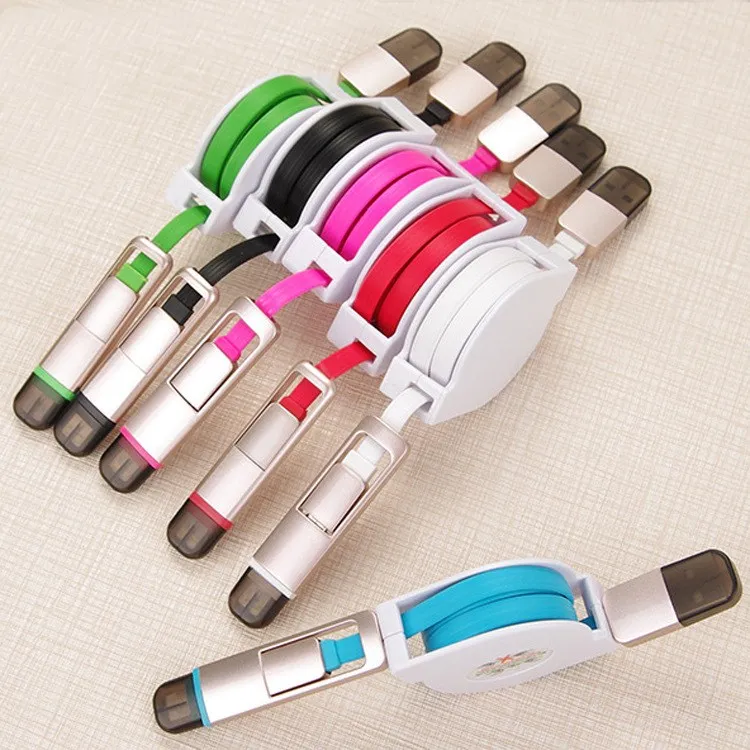 

1m Retractable USB Data Cable For iPhone5 5s 6 7 And Android Quality Wire USB Connector Quick Charge 2 in 1 Anti-wrap Design