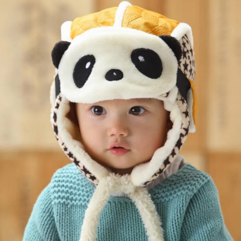 Doitbest на возраст от 2 до 6 лет, для малышей и для маленьких мальчиков шапка-ушанка; утепленная одежда с рисунком панды зимняя шапочка с меховым помпоном внутри Детские Шапки Девочки шапки-ушанки шапки