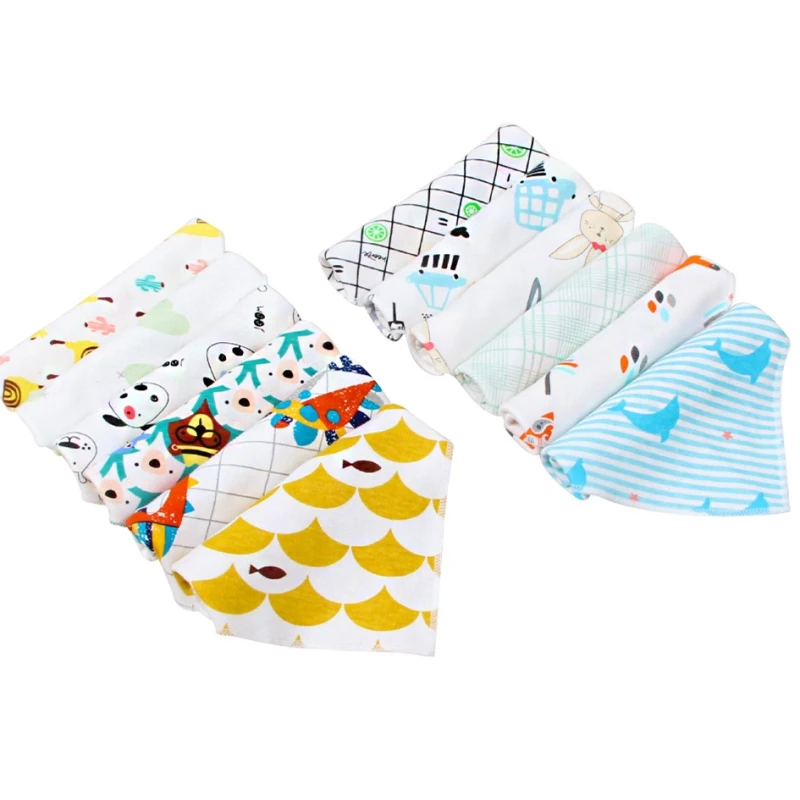 

New Baby Bibs Triangle Double Cotton Bibs Cartoon Print Saliva Towel Baby Boys Girls Feeding Apron Cotton Bandana Bibs