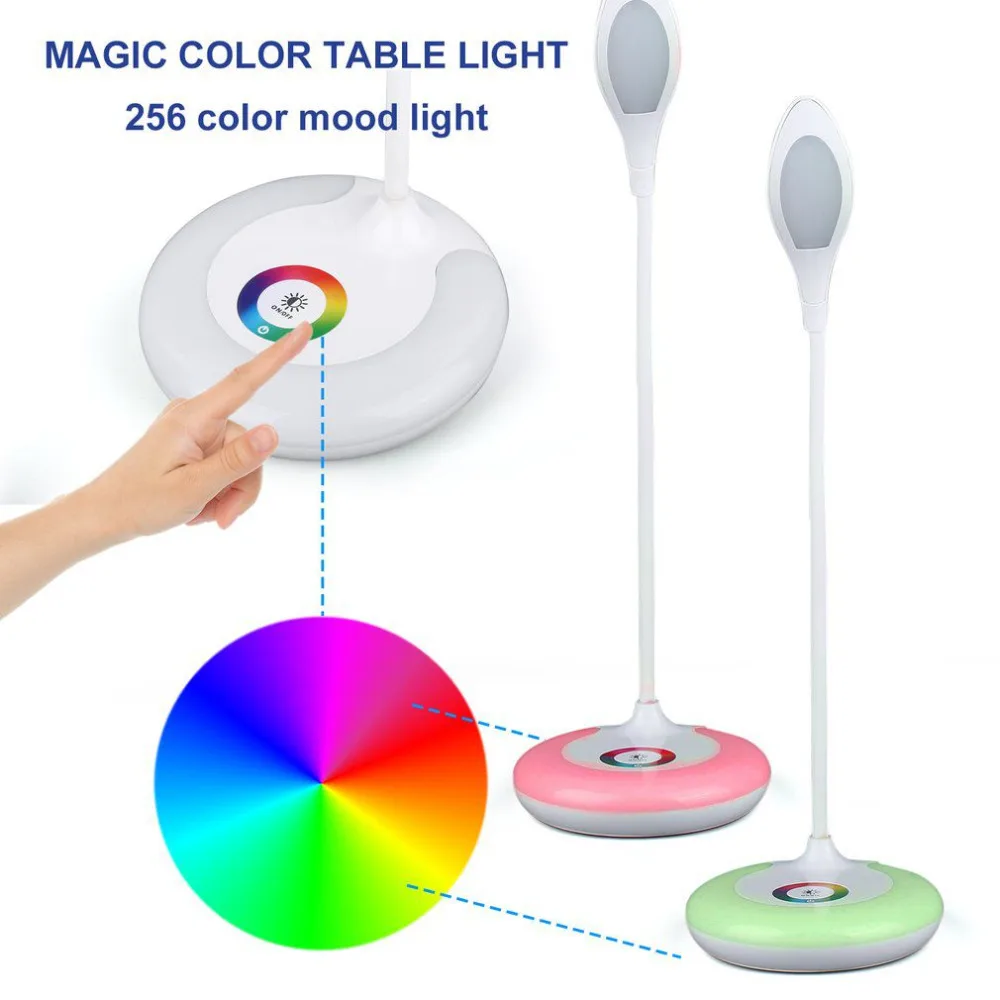 

Colorful Touch Sensor LED Reading Lamp Foldable Eye Protective Table Light Adjustable Night Lamp with USB Charge 256 Colors