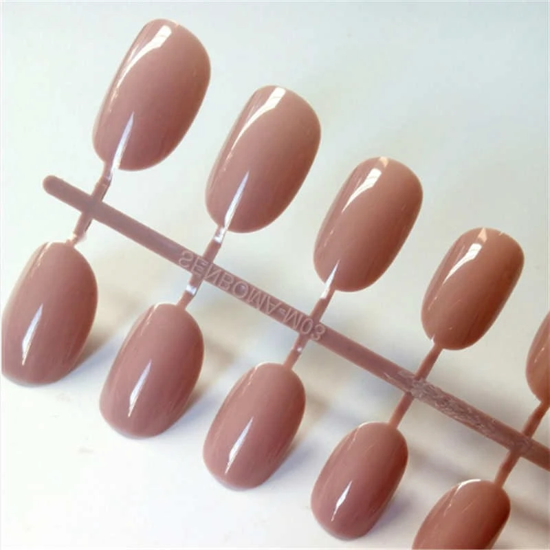 

Oval Impess Press On Finger Nails Reusable Covenience Pure Color Nail Fake Light Brown Glossy Rounded False Nails For Girls