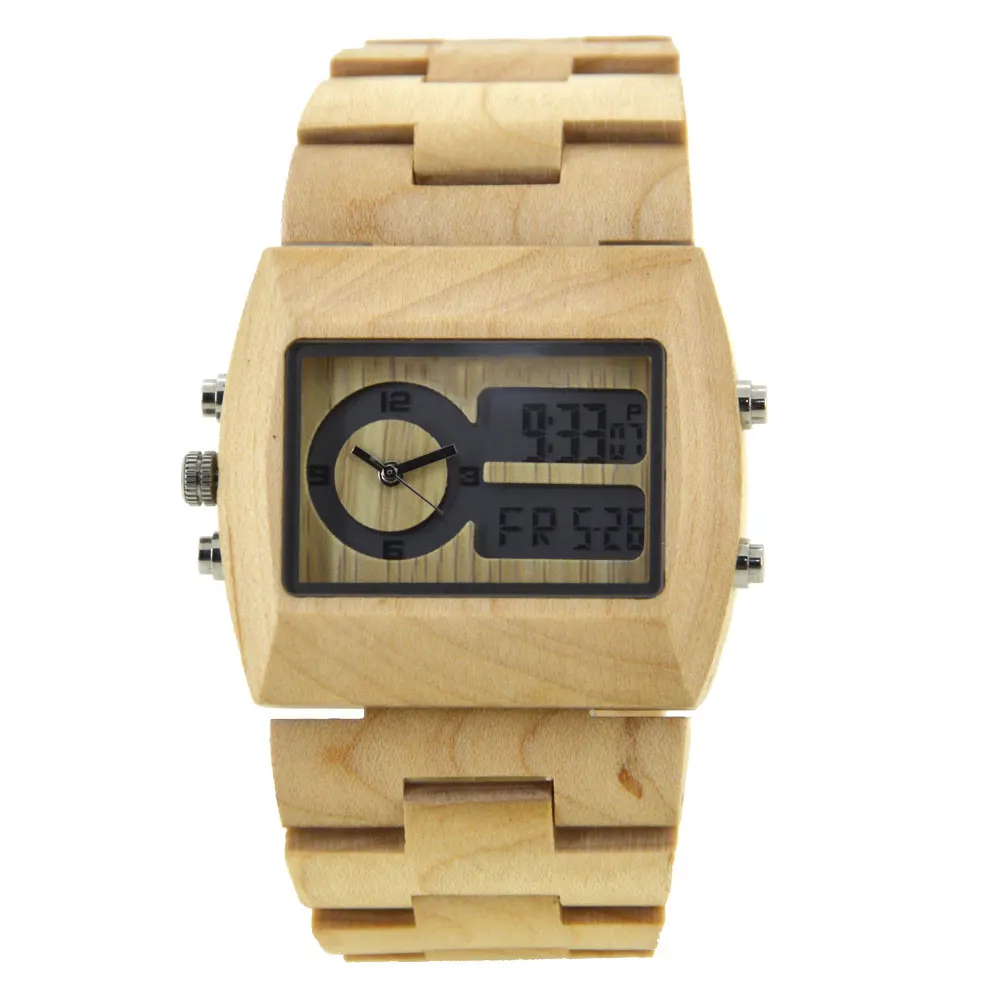 BEWELL деревянные часы будильник часы мужские электронные часы мужские часы лучший бренд роскошь часы спортивные секундомер цифровые часы часы мужские наручные водонепроницаемые противоуда часы наручные 021A - Цвет: maple
