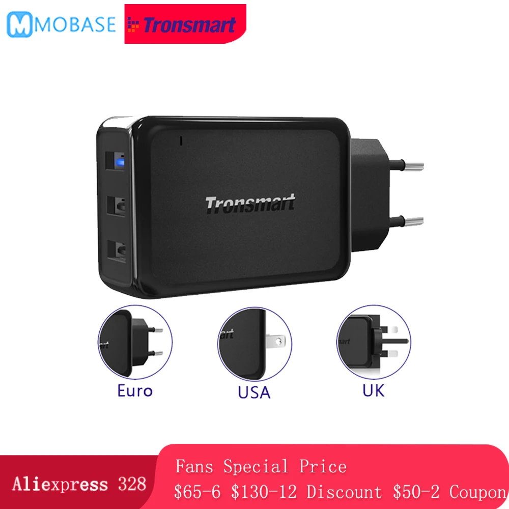 

3 Ports Tronsmart W3PTA Quick Charge 3.0 USB Charger with VoltiQ Tech for Xiaomi for LG G5 Fast Phone Charger Adapter EU US UK