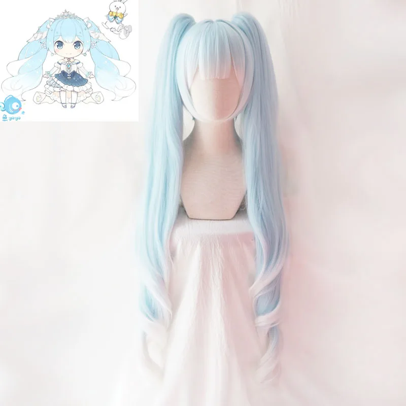 

2019 Snow Miku Cosplay Wig VOCALOID Hatsune Miku 120cm Long Pigtails Light Blue Synthetic Hair for Adult