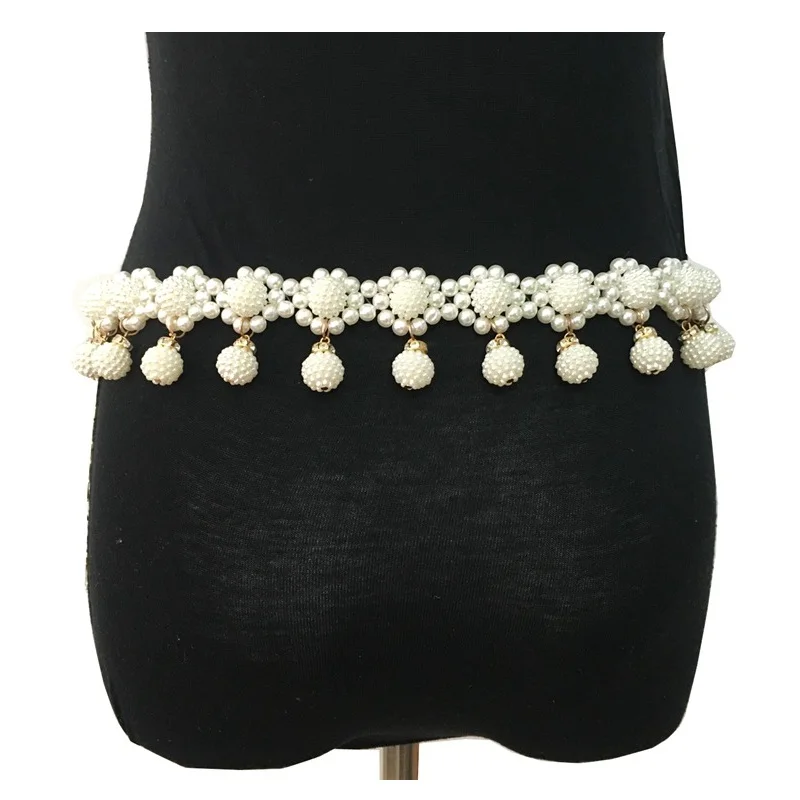 White Crystal Rhinestone Pearl Belt For Women Wedding Bridal Flower