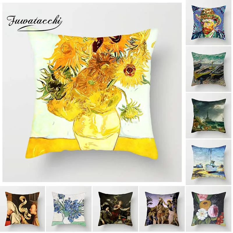 

Fuwatacchi Van Gogh Painting Cushion Cover Sunflower Pillow Cover For Sofa Chair Home Decor Starry Sky Decorative Pillows 45*45