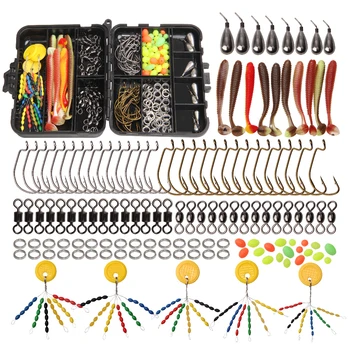 

153Pcs/155Pcs Fishing Accessories Bass Bullet Weights For Sinkers Hooks Rolling Barrel Swivels Beads Ring With Plastic Box