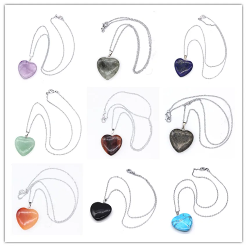 

Kraft-beads Romantic Silver Plated Amethysts Cute Heart Pendant Link Chain Necklace Labradorite Stone Jewelry