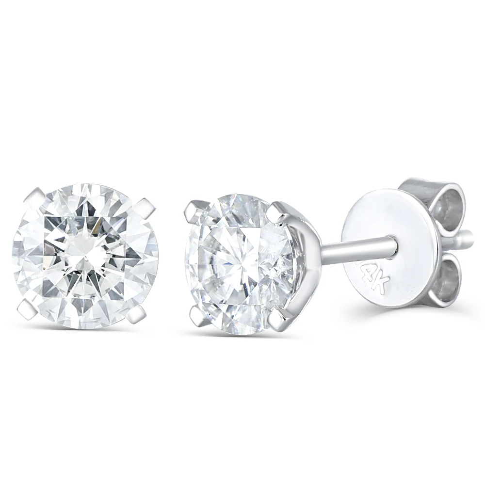 Solid 14K 585 White Gold 6.5mm F Color Heart and Arrow Cut Lab Grown Moissanite Stud Earrings for Women Push Back(3)