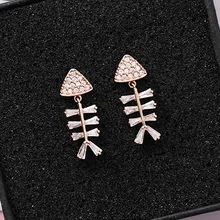 Креативный Блестящий CZ кубический циркон Кристалл рыбья кость красивые серьги-гвоздики милые серьги из стерлингового серебра 925 пробы для женщин вечерние ювелирные изделия