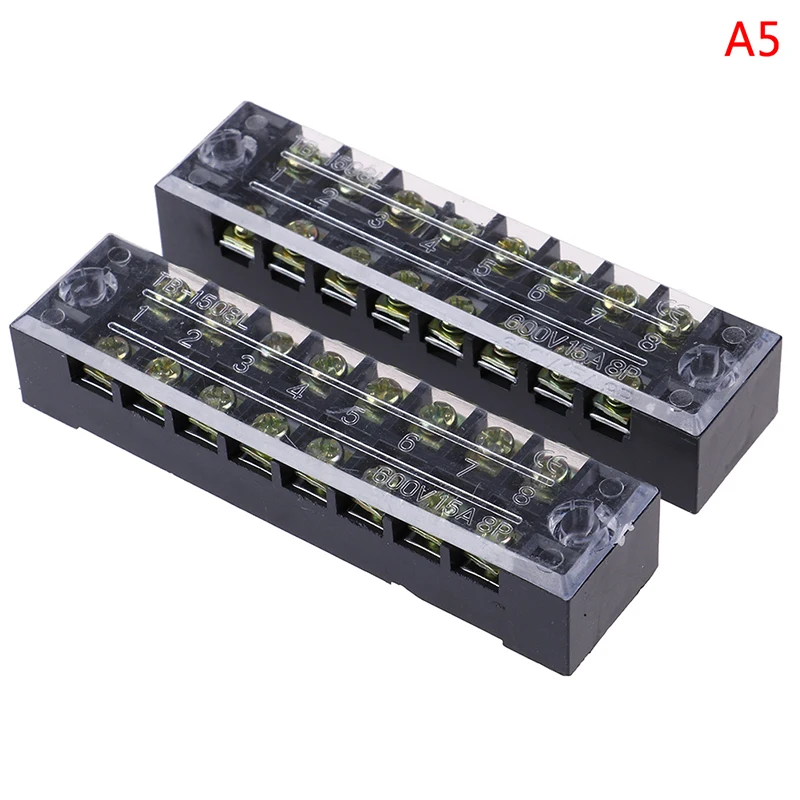 New 2Pcs Useful Dual Row Strip Screw Terminal Block 15A 600V Fixed Wiring Board Wire Connector Hot Sale - Цвет: A5