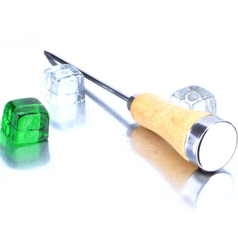 304 Stainless Steel Ice Pick With Wooden Handle Cocktail Ice Crusher Metal Pick Bar Chisel