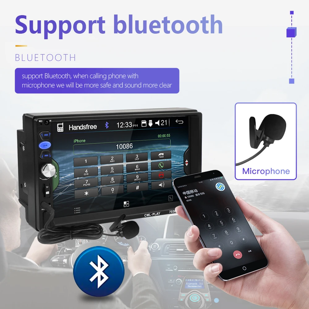 2din Car Radio 7 inch Touch mirrorlink Android Player subwoofer DVR Player Autoradio Bluetooth Rear View Camera tape recorder