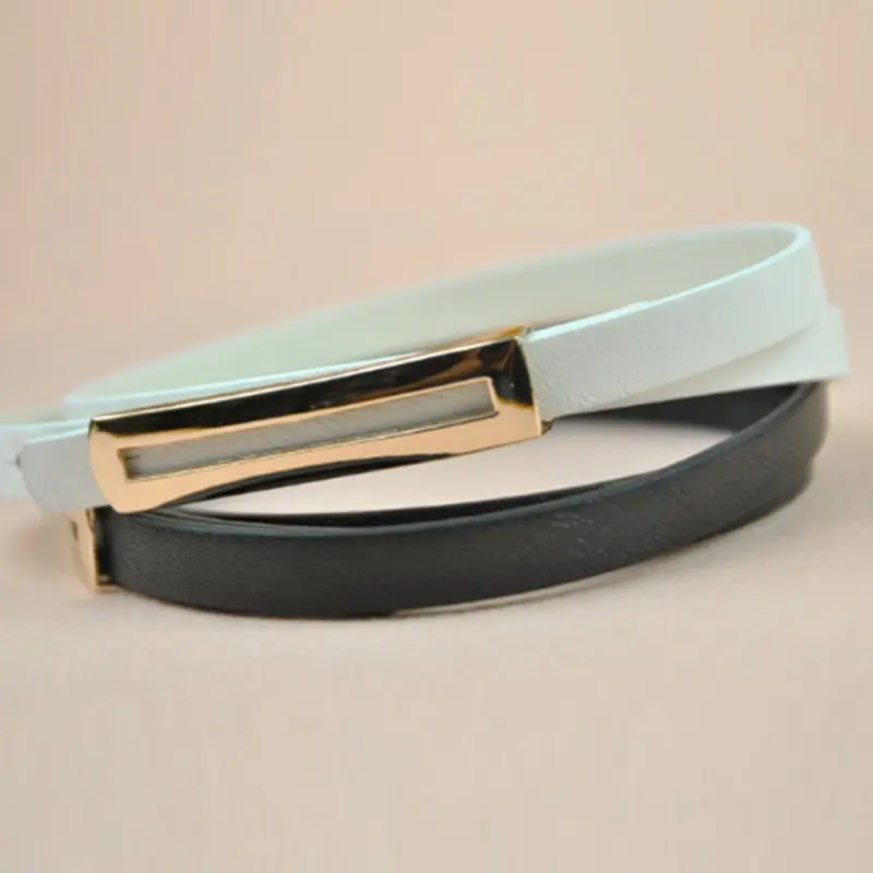 

Women PU Leather Skinny Narrow Thin Buckle Waist Belt Adjustable Waistband Strap